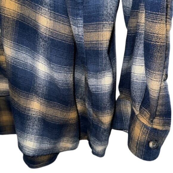Mens Woodland Trail Blue & Tan Plaid Button-Up Shirt 3X Cotton/Rayon Blend Made - Picture 4 of 9